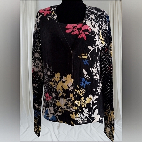 Boho Knit Cashmere Medium Artsy  Mesh Floral Twin Set Sweater & Tank - Picture 1 of 10